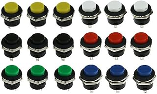Push Button Switch 18 Pieces ON/Off Momentary Button Power Switch Red Green Blue Yellow White Black Round Cap AC 6A/125V 3A/250V