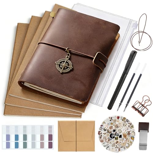 Leather Journal Refillable Notebook Travel Journal Notebook Travel Diary Handmade Passport Travelers Journal with ih 3 Notebook Inserts Pen Holder Binder Clip for Men and Women Inserts Pen Holder Binder Clip for Men and Women