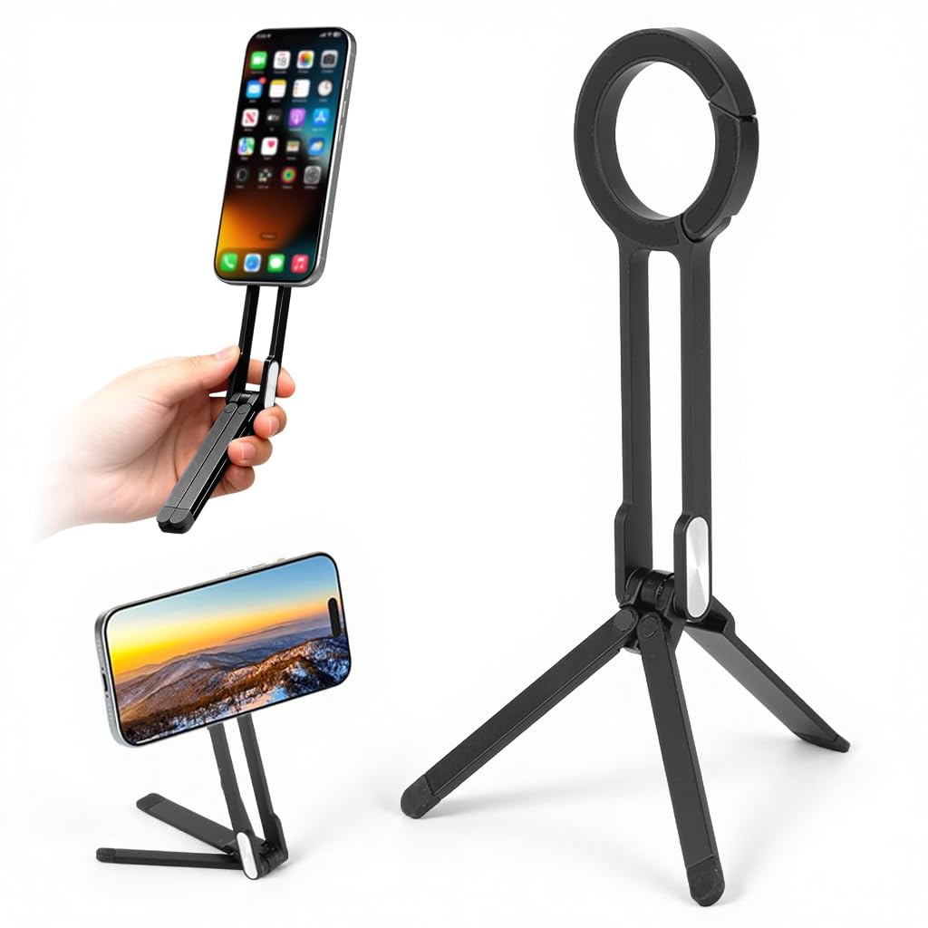 ZORBES® Magnetic Phone Tripod Stand for iPhone, Compact Aluminium Smartphone Mini Tripod Pocket Cell Phone Mount, Folding Strong Magnet Quick Snap Base Compatible with iPhone for Hands Free Stability-image-16