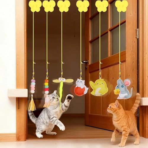 Cat Toys - 6-Piece Elastic Door Hanger Set, Interactive Jumping