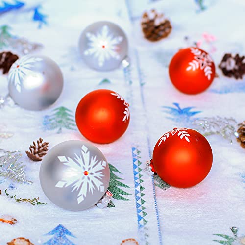 12Pcs Christmas Decoration, Colorful Glass Balls Ornaments Set, Festival Home Party Decors, Xmas Tree Hanging Pendant,Christmas Elements Matte Printing,Red&Silver(6Pcs-2.75In And 6Pcs-2.36In) #TOP5