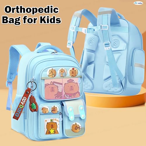Image of FunBlast Capybara Backpack for Kids - Cute Cartoon School Bag with Multiple Pockets & Keychain, Spacious 20L Bagpack for School, Travel & Picnic - 40 x 30 x 17 cm
