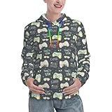 vosery gamers - felpa con cappuccio da donna, a maniche lunghe, leggera, con tasca, nero, medium