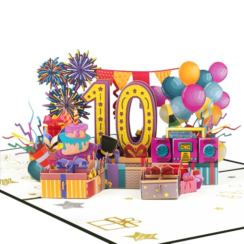 GREETING ART Geburtstagskarte 10 jahre,Karte zum 10. Geburtstag,10. Geburtstagskarten mit Umschlag, 3D Pop Up Karte 10 Geburtstag,Happy Birthday Karte für Kinder,Mädchen Junge
