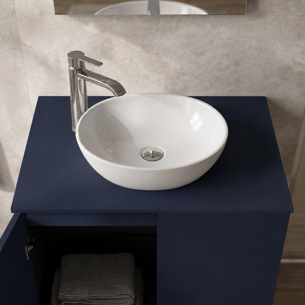 Mobile bagno sospeso 80 cm Blu con top per lavabo e 2 ante push-pull Tierra