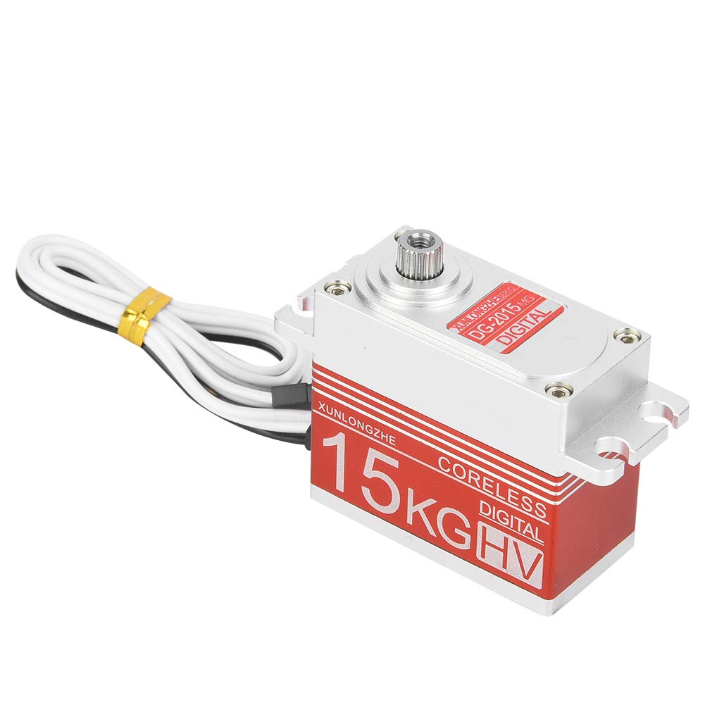 Motor Digital Sin Núcleo de 15kg, Servo de dirección de engranaje de Metal, Control de precisión de alto par para coches RC a escala 1/10 1/8, rojo y negro (Roja)