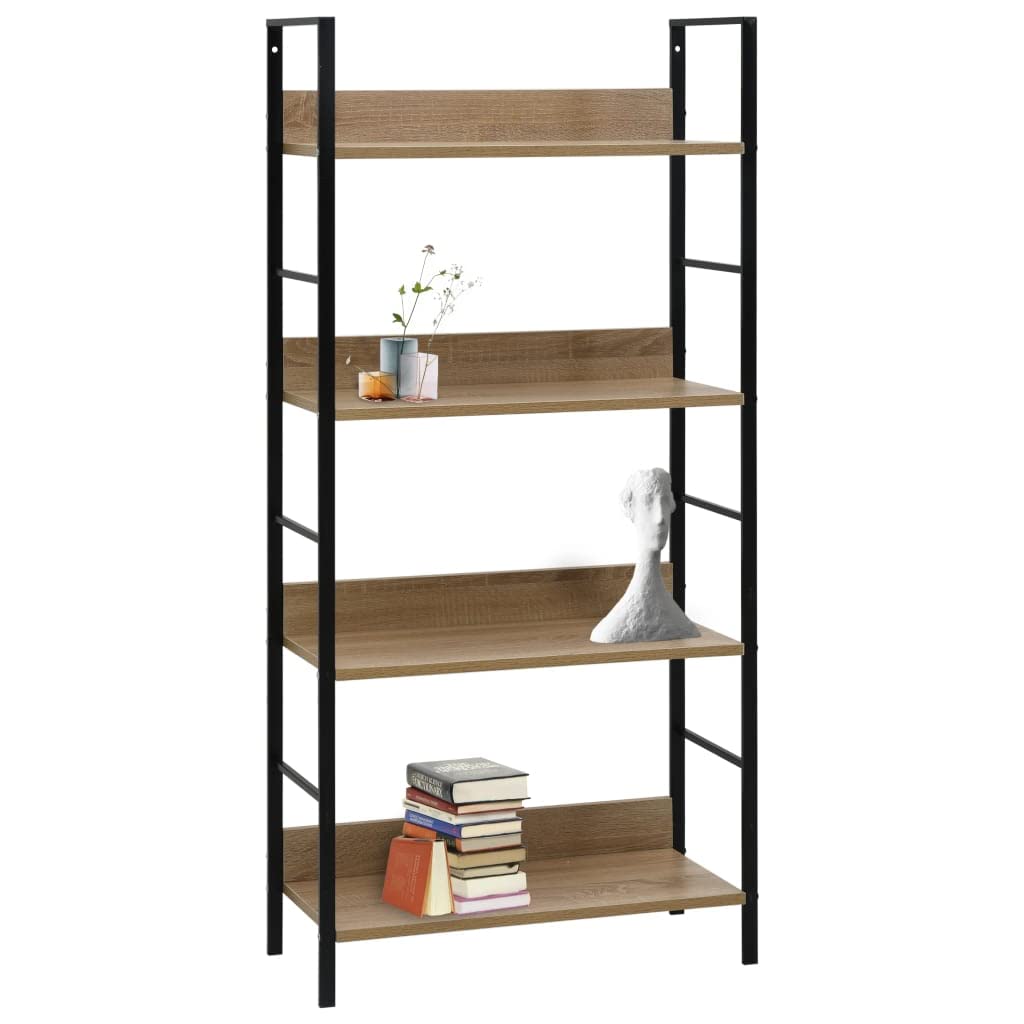 Scaffale da soggiorno per libri e decorazioni, 4 ripiani in rovere 60 x 27,6 x 124,5 cm, materiale in legno per libri, soggiorno, studio, ufficio