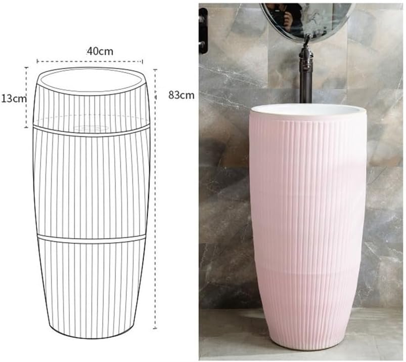Bathroom Sinks Pink Ceramic Outdoor Wash Basin Balcony Bathroom Integrated Pedestal Sink Combination With Faucet And Drain
