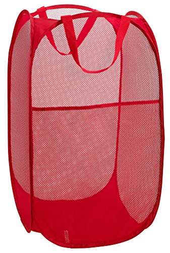 Handy Laundry Mesh Popup Hamper – Foldable Lightweight Basket For Washing – Durable Clothing Storage For Kids Room, Students College Dorm, Home, Travel & Camping – Red Pop-Up Clothes Hamper #TOP1
