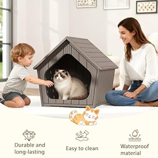 GULAIMOAO Cat Litter Box Enclosure, Hidden Covered Litter Box Furniture with Air Holes, Resin Outdoor Cat House Weatherproof, Wide Opening Design for Easy Cleaning, Grey