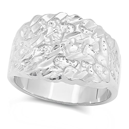 The Bling Factory Rhodium Plated Nugget Ring, Size 10