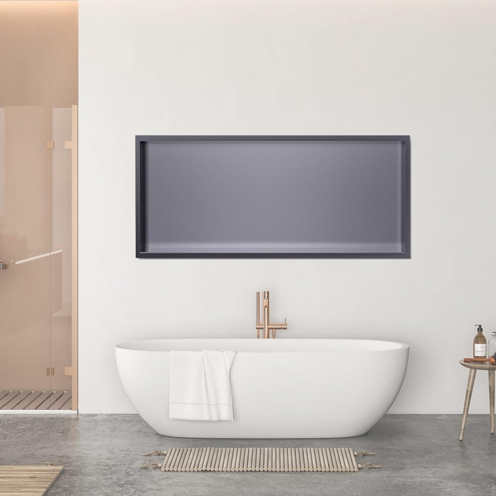 Estante de Ducha Impermeable de Acero Inoxidable - Gris Oscuro, 90x28x12,5 cm, diseño de una Sola Capa, fácil de Instalar - solución de Almacenamiento Ideal para el baño.