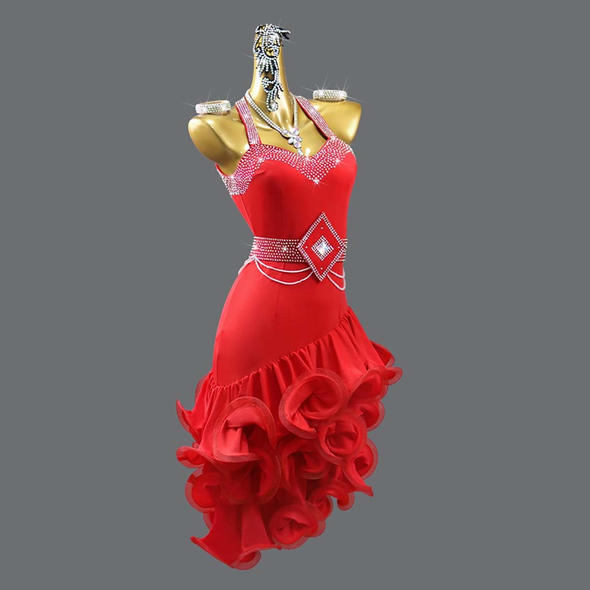 Damen Profi Latein Tanzkleid Rüschen Ballsaal Wettkampf Tanzkleider Salsa Tanz Outfit