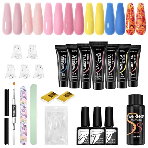 VANREESA Gel Ricostruzione Unghie, 9 Colori 15ml Set Unghie Gel Ricostruzione, Set Ricostruzione Unghie con Base e Top Coat Soluzione Slip Kit Manicure per Principianti Regalo per Donne