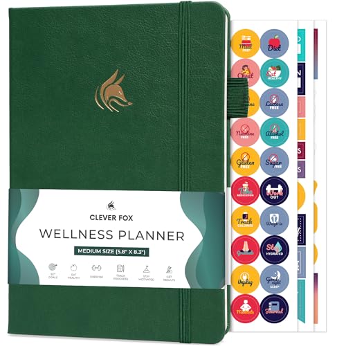 Clever Fox Wellness Planner - Weekly & Daily Health and Wellness Log, Food Journal & Meal Planner Diary for Calorie Counting, Notebook for Medical Condition Tracking, A5-Sized - Forest Green