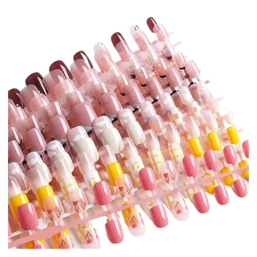 Faux Ongles 24pcs Gold Sun/Moon/Star Nude Press On Fake Nails Tips Without Glue Butterfly Abstract Women Design False Nails Manicure(Color-2)