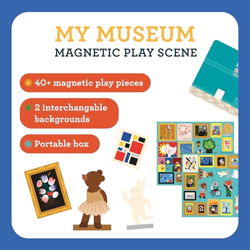 Image of Petit Collage: My Museum Magnetic Play Scene - Fill the Museum with Iconic Art Pieces and Take Your Animal Friends on a Tour- Includes 2 Play Scenes and Over 40 Play Pieces - Great Travel Activity