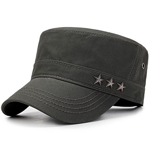 Image of QZUnique Adjustable Flat Top Cap Solid Brim Army Cadet Style Military Hat