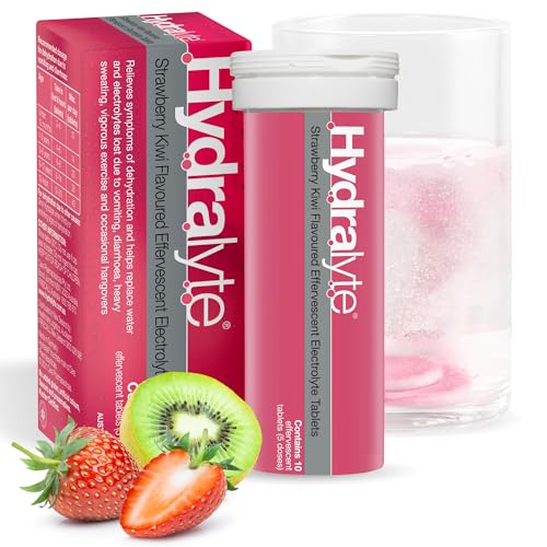 Hydralyte Strawberry Kiwi Flavoured Effervescent Electrolyte 10 Tablets - Great for Running, Sports & Daily Hydration - Convenient & Self-Dissolving Tablets.