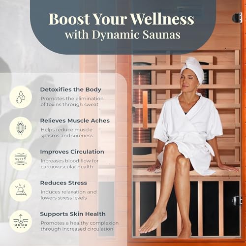 Dynamic Saunas Cardoba 2-Person Full Spectrum Infrared Sauna with Red Light Therapy & Bluetooth Speakers | Personal Indoor Dry Heat Sauna for Home & Gym – Made from Canadian Hemlock