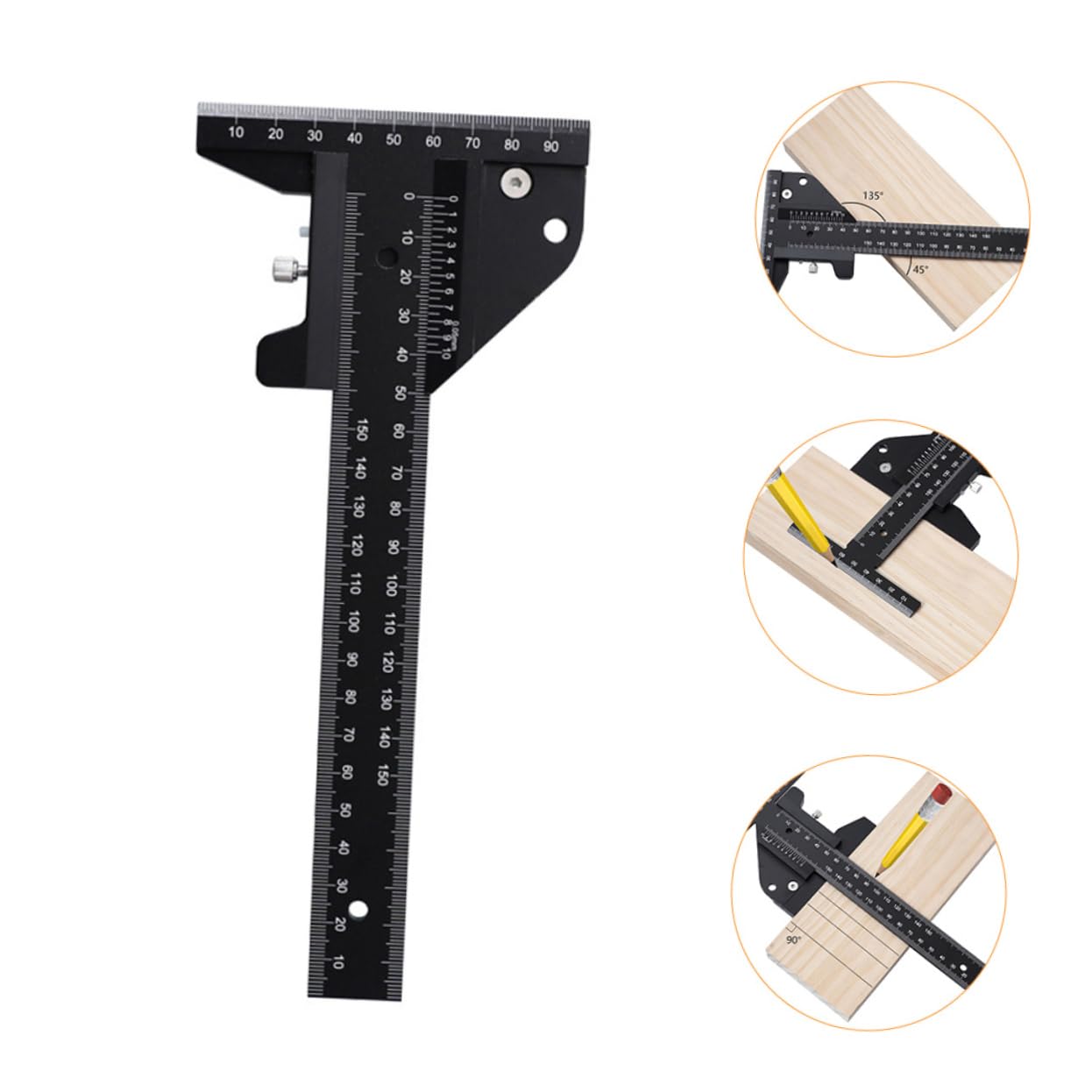Operitacx Regla Para Carpintería Multifunción De Aleación De Aluminio, Herramienta De Medición De 45°-90°-135°, Color Negro, Útil Para Construcción y Taller, Uso Profesional