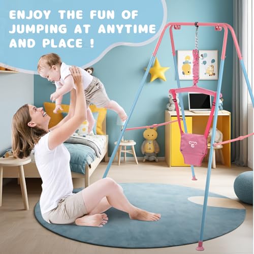 2 in 1 Toddler Swing & Jumper, Swing Set for Indoor/Outdoor, Baby Jumpers and Bouncers, Easy to Assemble & Store, Suitable for Aged 6 Months to 10 Years Old (Pink) - Image 6