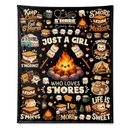 Just a Girl Who Loves S'mores Blanket,Marshmallow Blanket,Camping Blankets