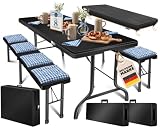 KESSER® Bierzeltgarnitur 3er Set, Klapptisch + 2X Sitzbank – Gartenmöbel Set für 8 Personen, 183x76x74cm, Bierbankgarnitur für Garten, Balkon, Camping & Party, Abdeckung & Kofferfunktion, Schwarz