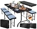 KESSER® Bierzeltgarnitur 3er Set, Klapptisch + 2X Sitzbank – Gartenmöbel Set für 8 Personen, 183x76x74cm, Bierbankgarnitur für Garten, Balkon, Camping & Party, Abdeckung & Kofferfunktion, Schwarz