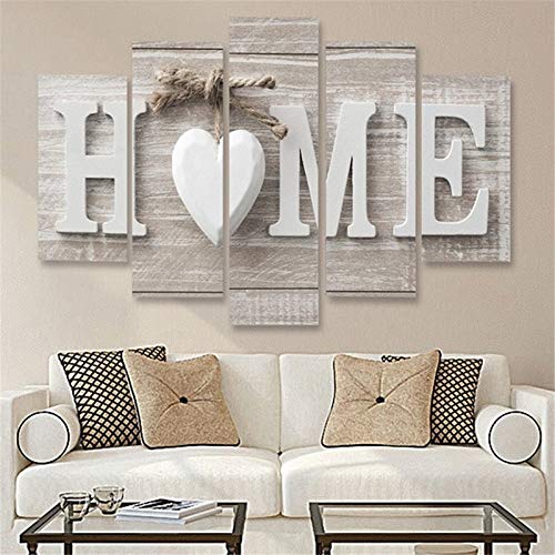 ZZjingli JHY 5 PCS Canvas Printing Love HOME Frameless Wall Art Pictures for Home Living Room Bedroom Decoration, Size:30x40cm x2,30x60cm x2,30x80cm x1