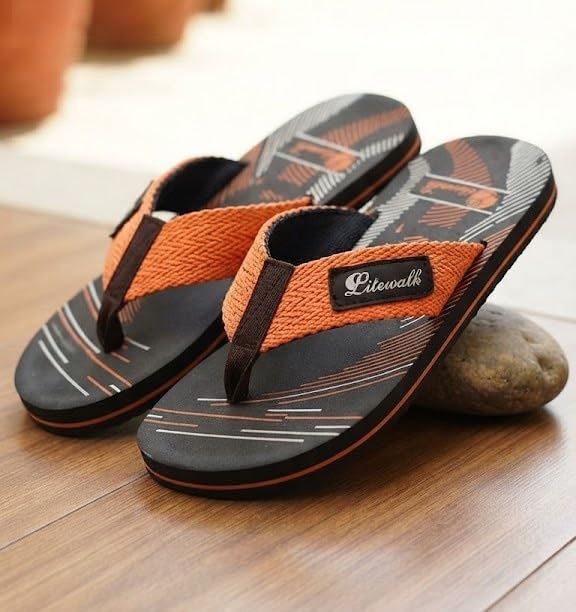 Image of Boy's Flip Flops Slippers, Orange and Black, Size 1