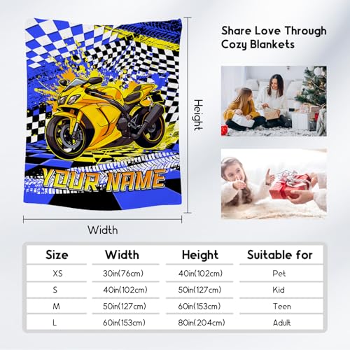 Personalized Blanket for Boys, Motorcycle Blankets Gifts, Custom Car Throw for Kids Grandson, Fluffy Flannel Throw for Boys, 40"x50"