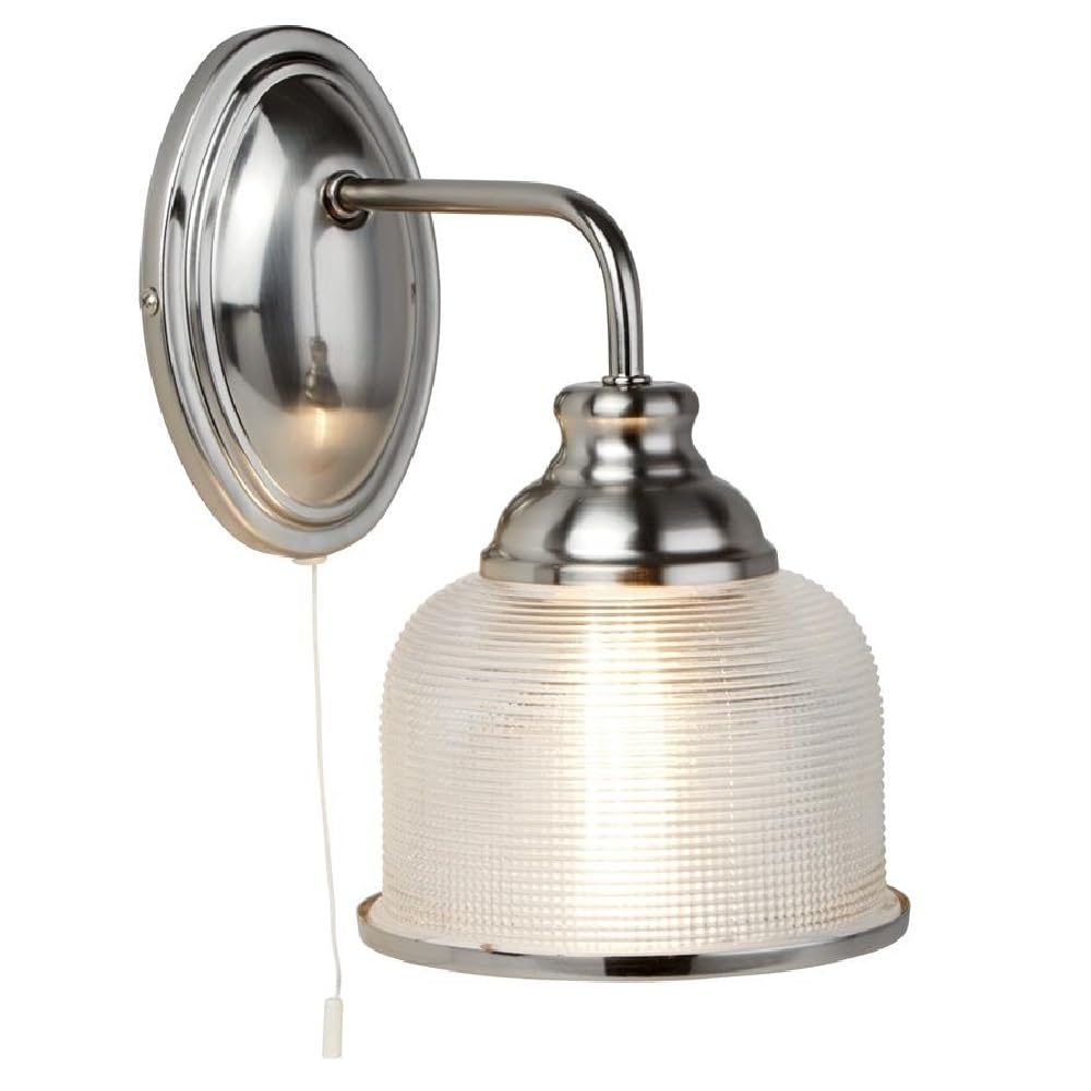 Britalia Satin Silver Vintage Wall Light with Halophone Glass Shade 245mm - 1 x E27 ES Large Edison Screw Light Bulb Required (Not Included) | Suitable for Standard or Smart LED Lamps