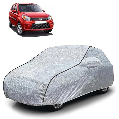 Image of Sulfar 100% Waterproof Car Body Cover Compatible with Mirror for Maruti Suzuki Alto (Triple Stitched, Full Bottom Elastic, Magic Silver with Black Piping)