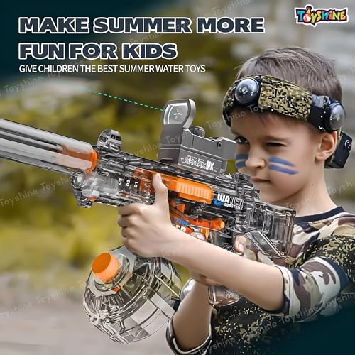 Image of Toyshine Transparent UMP45 Submachine Design Electric Automatic Water Gun Toy with Light, Powerful Rechargeable Squirt Holi Water Toy Gun Outdoor Play Kids Girls Boys 4+, Black