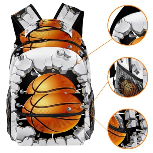 Sac à dos d'école multicolore fille garçon motif basket-ball - 3