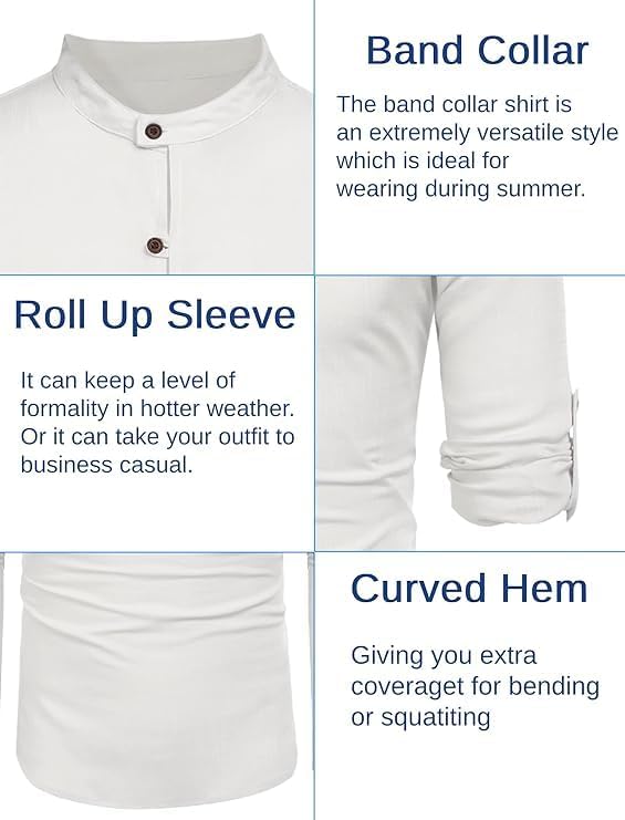 COOFANDY Men's Cotton Linen Henley Shirt Casual Beach Hippie Shirts Long Sleeve T-Shirts - Image 5