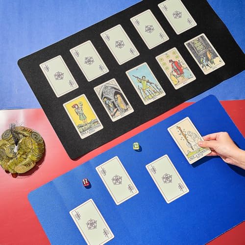 Image of Ecally 4 Pcs Card Game Mats 24 x 14 Inch Playmat Table Smooth Playing Card Mat for TCG, Gameplay (Black,Blue)