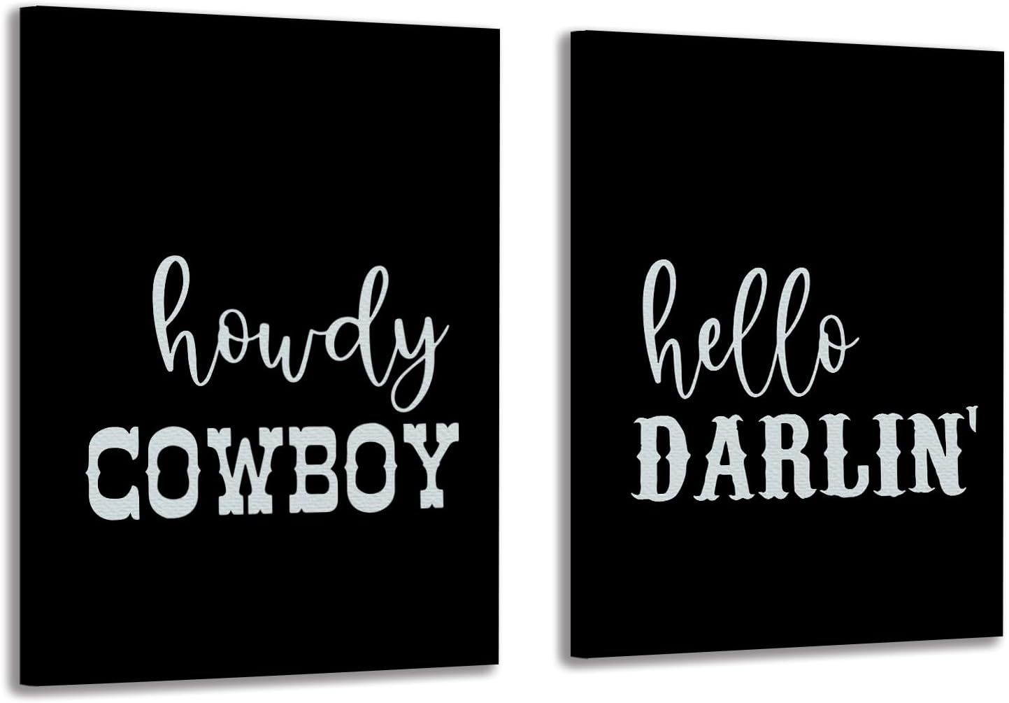 KEUSPI Western Wall Decor for Bedroom, Cowboy Couple Canvas Wall Art Set of 2 Western Room Home Decor, Cowboy Cowgirl Hello Darlin Howdy Wall Art 11x14