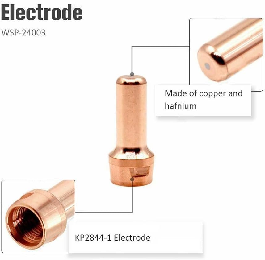 20 Pack Plasma Cutting Accessories KP2844-1 Electrodes KP2844-4 Tips 1.0mm Nozzle for Tomahawk 1000 LC65 Torch 50A Current Copper Hafnium Material