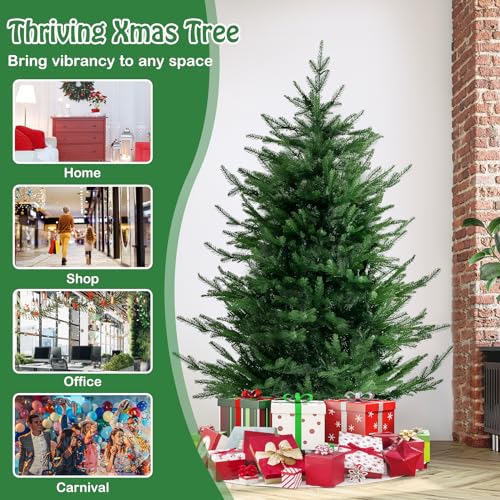 COSTWAY 4.5FT/6FT Pre-Lit Christmas Tree, Hinged Artificial Xmas Trees with Warm White LED Lights, 8 Lighting Modes, PE & PVC Branch Tips, Xmas Holiday Decor for Home Office (136 cm) - Image 7