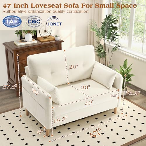 Image of Hanherry Loveseat Sofa, 47 inch Small Couch for Living Room, Comfy Chenille Fabric Love Seat for Bedroom withThrow Pillow,Removable Cushion Cover,Couches for Small Space,Apartment,Dorm