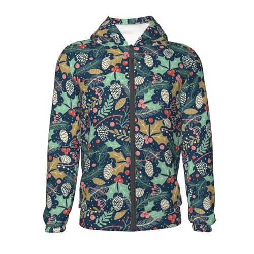 Holly Leaves and Berries Kid Hoodies Boys Zip Up Sweatshirts Girls Pullover with Pocket2