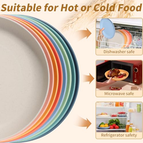 Image of Wheat Straw Dinner Plate Set, Eco-Friendly Dinner Set Round Serving Plate, Dishwasher & Microwave Safe - Perfect for Dinner Dishes Deep Plates Easy to Clean (Green, Medium)