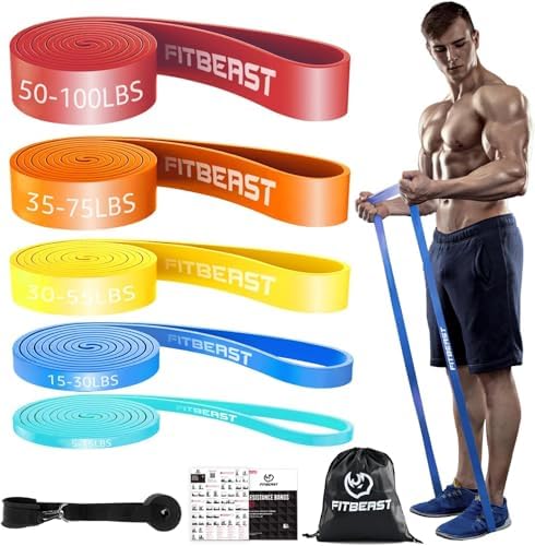 FitBeast Widerstandsbänder Set, 5 Level Pull-up-Bänder für Krafttraining, Powerlifting, Muskelaufbau, Heimtraining, Mobilität, Stretching