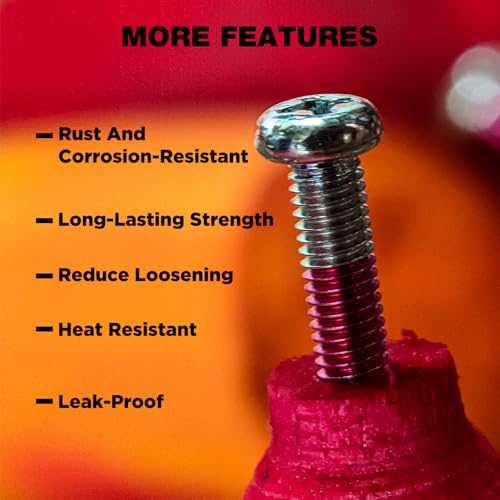 Image of Thread Locker with Brush Cap Applicator, Lock Tight Threadlocker, High Strength Red Thread Lock, Lock & Seal Nuts, Bolts, Fasteners and Metals, Against Losening and Leakage - 30 ml