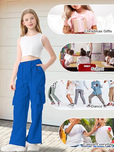 Image of Cromoncent Cargo Pants Girls & Women Parachute Pants Y2K Baggy Rave Clothes Waterproof with Pockets, 6 Years - 3XL