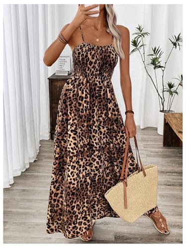 Floerns Women's Leopard Print Spaghetti Strap Maxi Dresses Vacation Cami Long Dress3