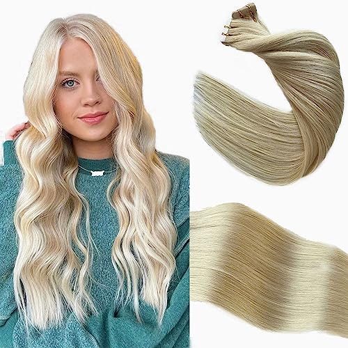 Valiilo Tape in Hair Extensions Real Human Hair, Human Hair Extensions Tape ins 16inch Platinum Blonde Natural Hair Extensions Double Sided Skin Weft Tape Extensions 20pcs 50g