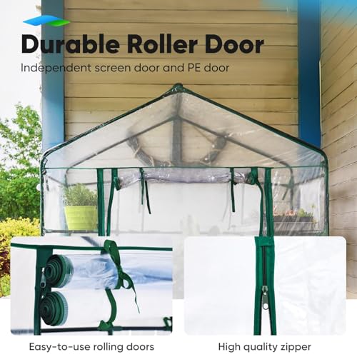 Quictent-Greenhouse-Screen-Door-and-Windows-3-Tiers-8-Shelves-56x56x77-Walk-in-Planting-Garden-Greenhouse-for-Winter-Indoor-Outdoor-Stakes-Ropes-Included-Clear-PVC-Cover Quictent Greenhouse Screen Door and Windows 3 Tiers 8 Shelves 56x56x77 Walk in Planting Garden Greenhouse for Winter Indoor Outdoor Stakes Ropes Included Clear PVC Cover